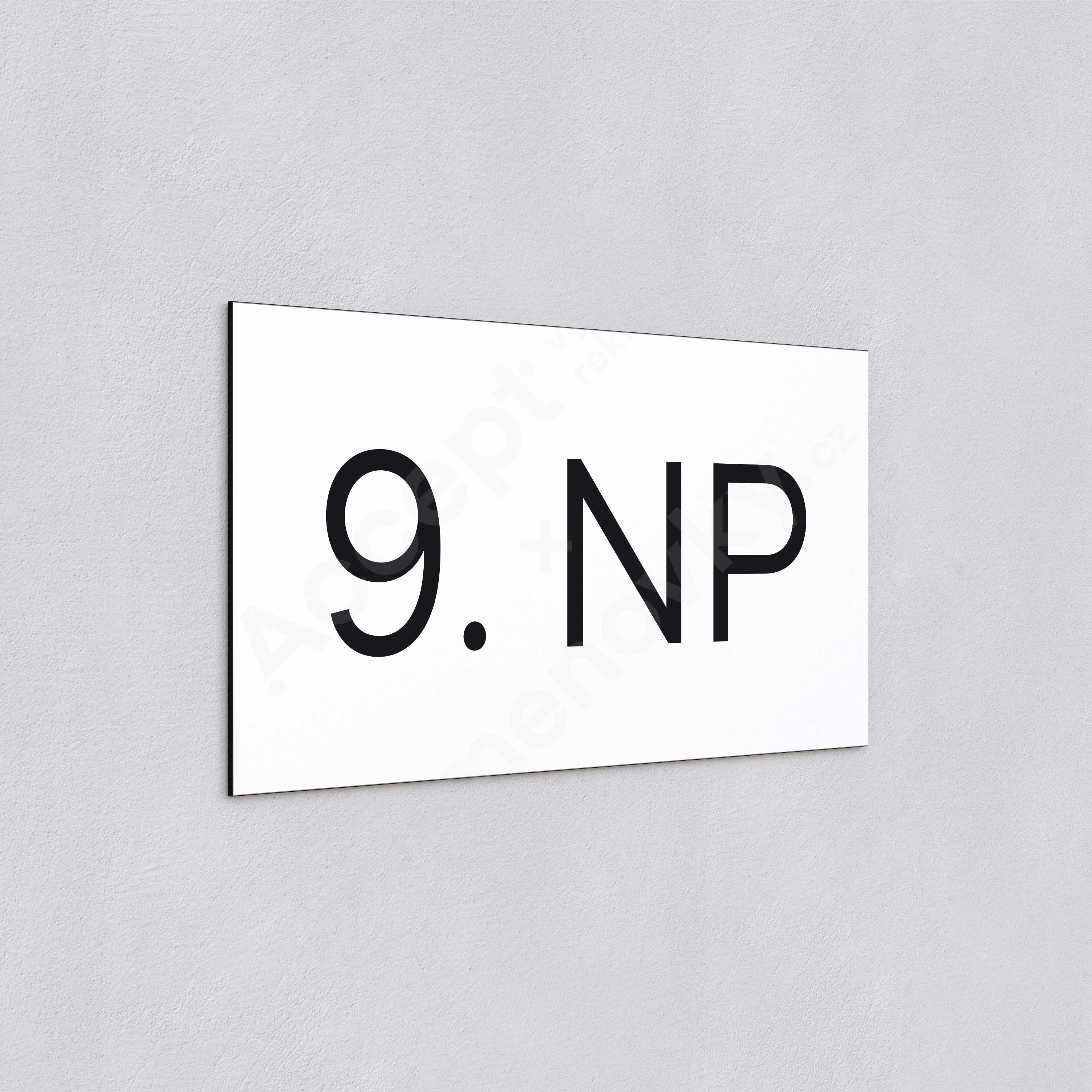 ACCEPT Označení podlaží "9. NP" (300 x 150 mm) - bílá tabulka - černý popis