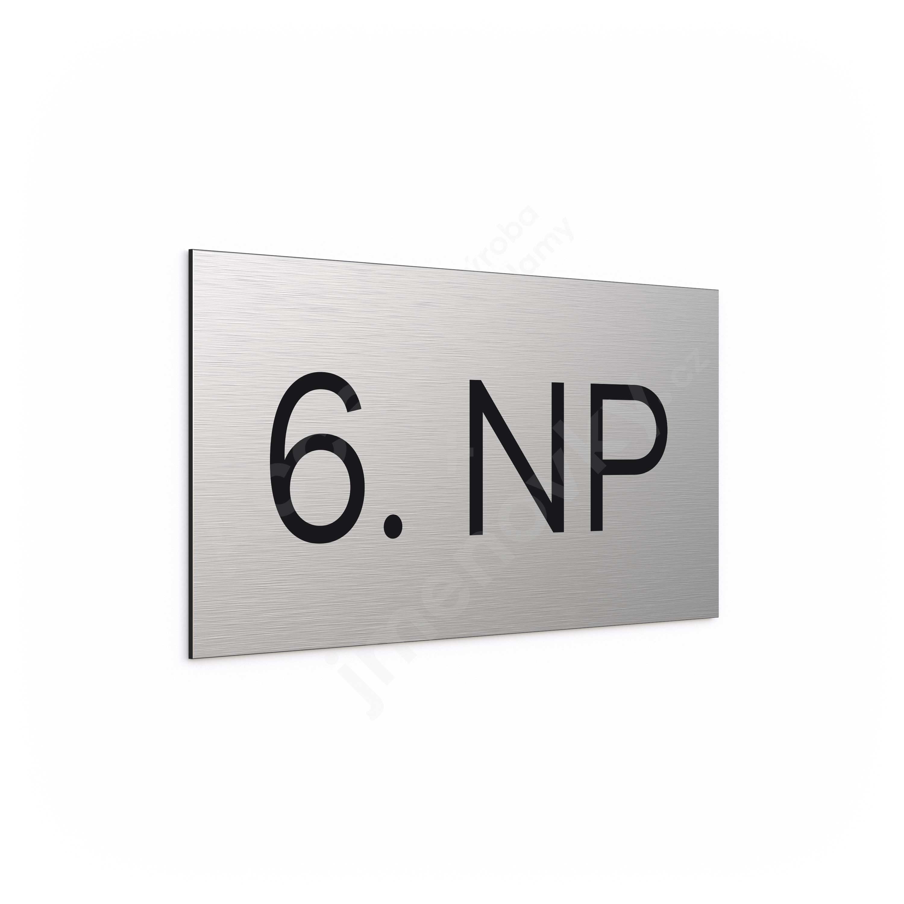 ACCEPT Označení podlaží "6. NP" (300 x 150 mm) - stříbrná tabulka - černý popis