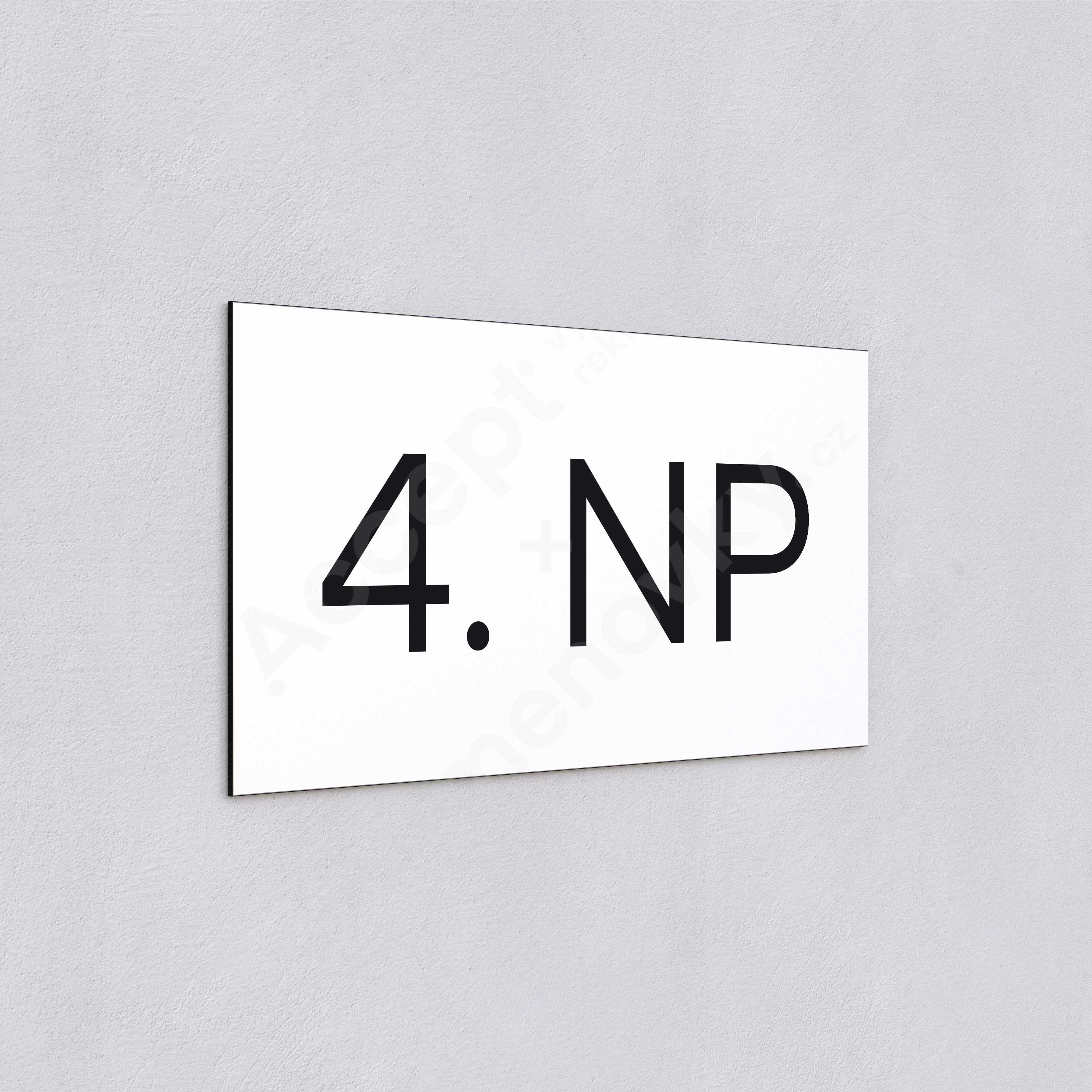ACCEPT Označení podlaží "4. NP" (300 x 150 mm) - bílá tabulka - černý popis