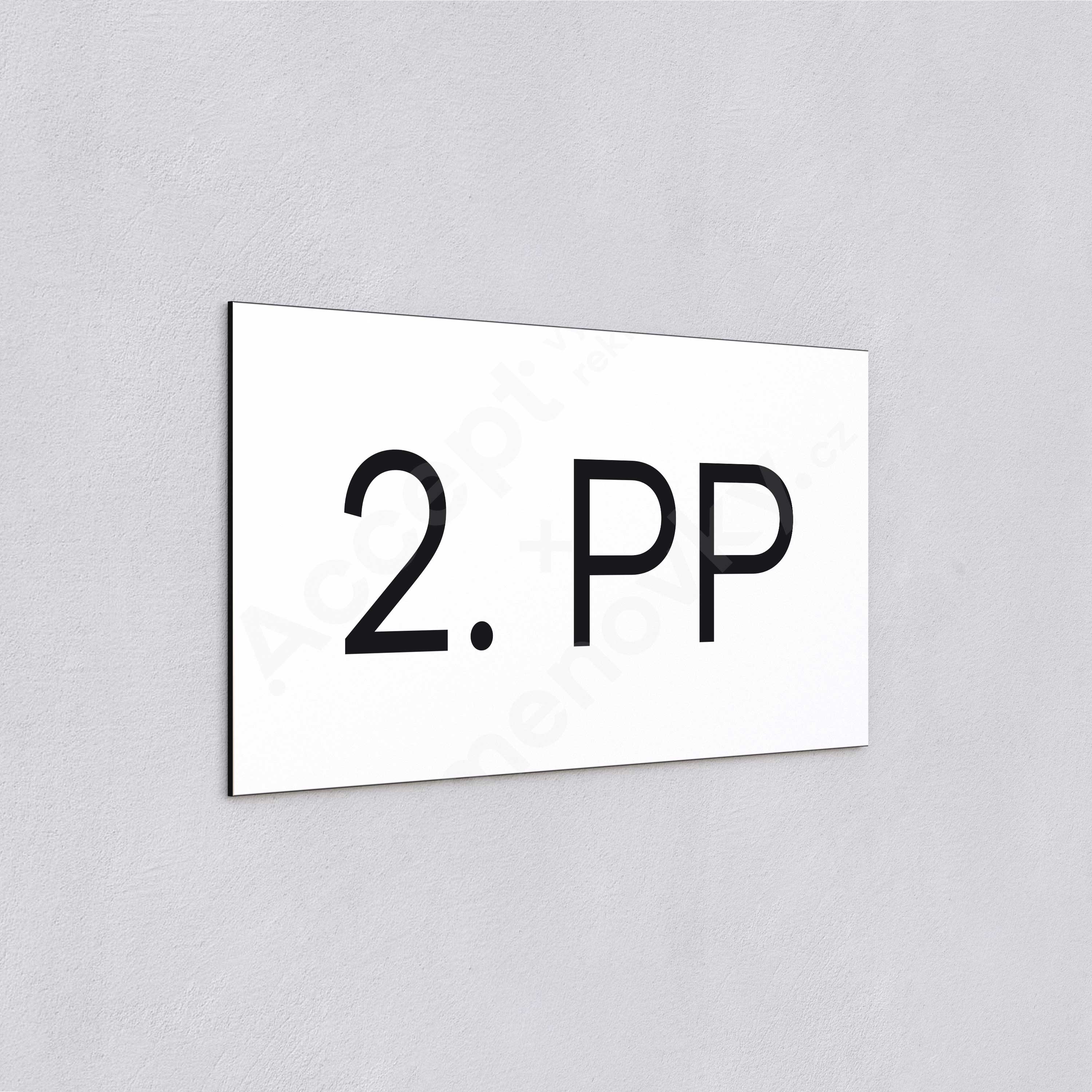 ACCEPT Označení podlaží "2. PP" (300 x 150 mm) - bílá tabulka - černý popis