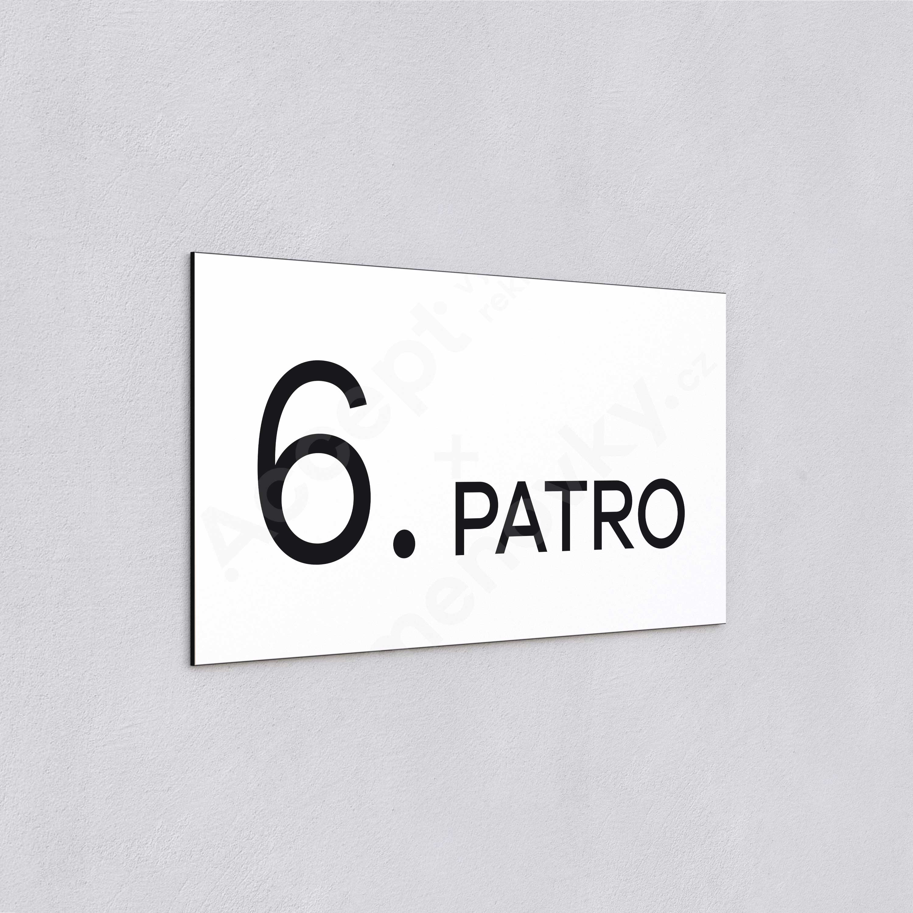 ACCEPT Označení podlaží "6. PATRO" (300 x 150 mm) - bílá tabulka - černý popis