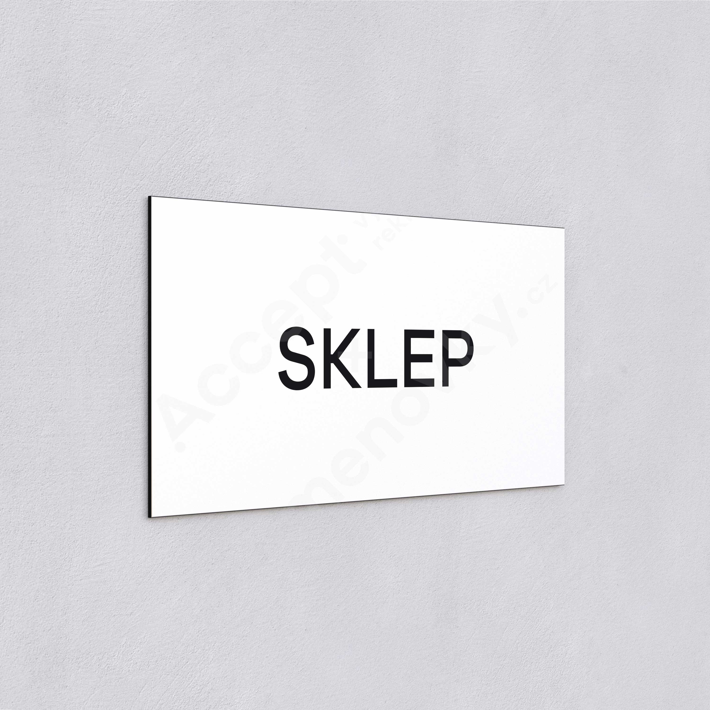 ACCEPT Označení podlaží "SKLEP" (300 x 150 mm) - bílá tabulka - černý popis