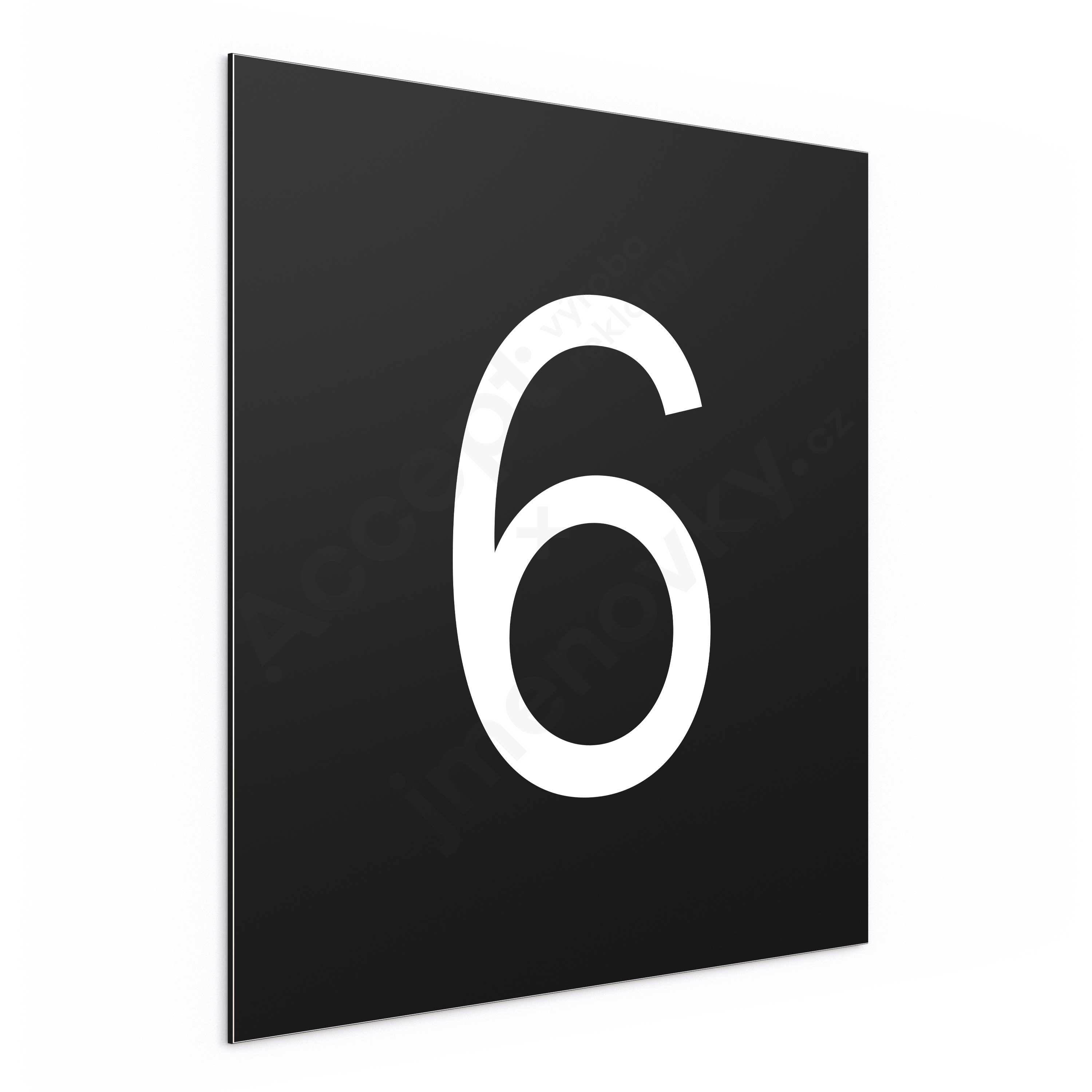 ACCEPT Označení podlaží - číslo "6" (300 x 300 mm) - černá tabulka - bílý popis