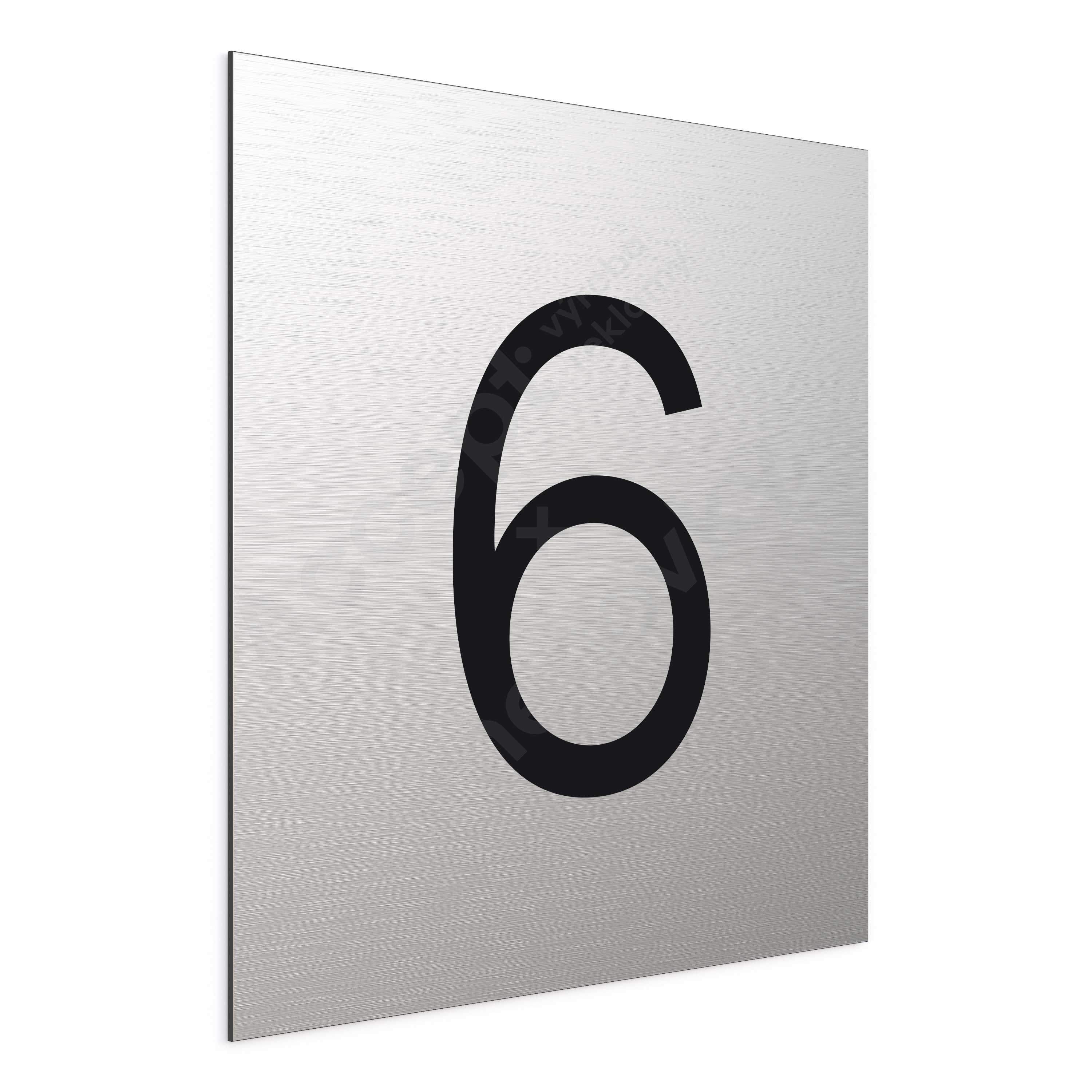 ACCEPT Označení podlaží - číslo "6" (300 x 300 mm) - stříbrná tabulka - černý popis