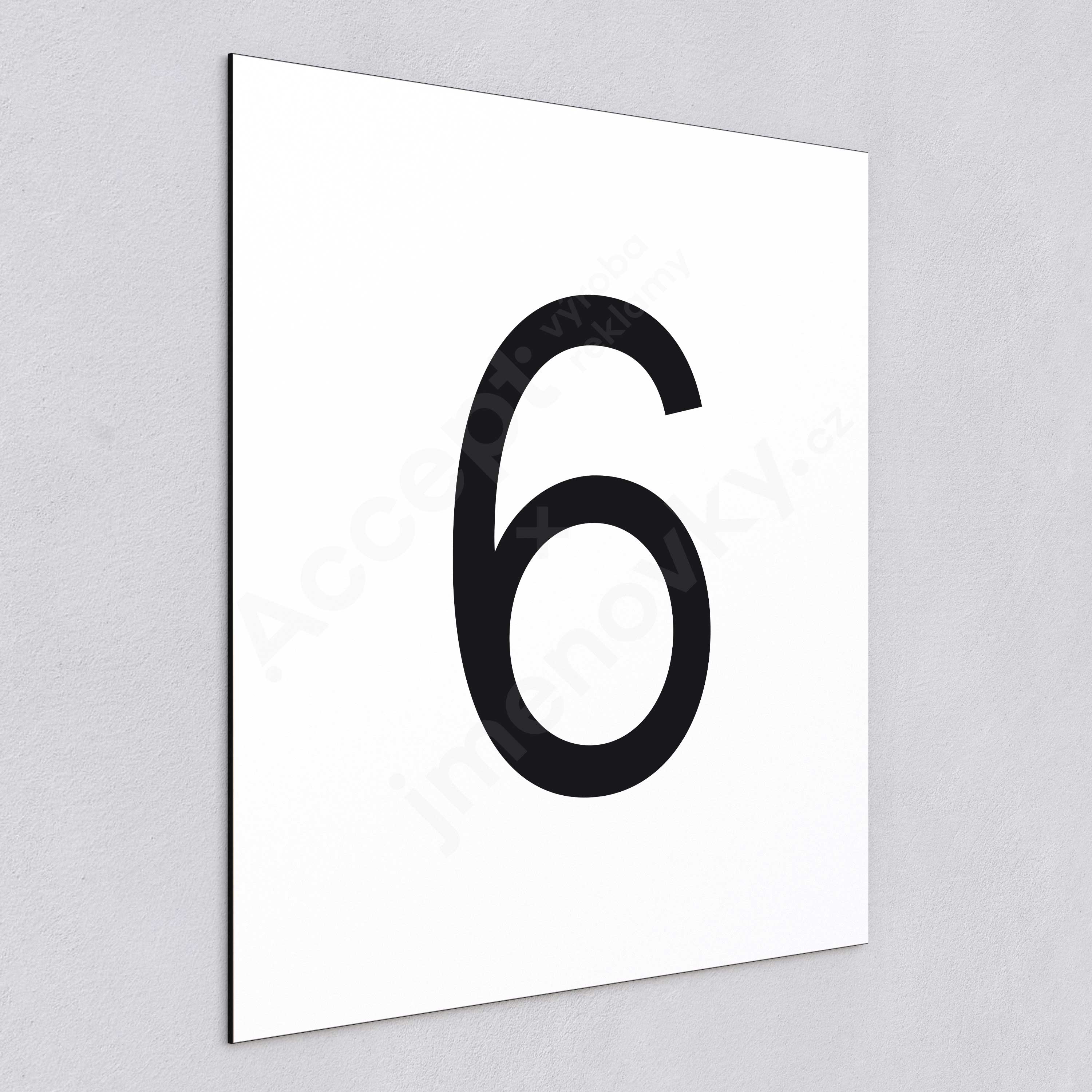 ACCEPT Označení podlaží - číslo "6" (300 x 300 mm) - bílá tabulka - černý popis