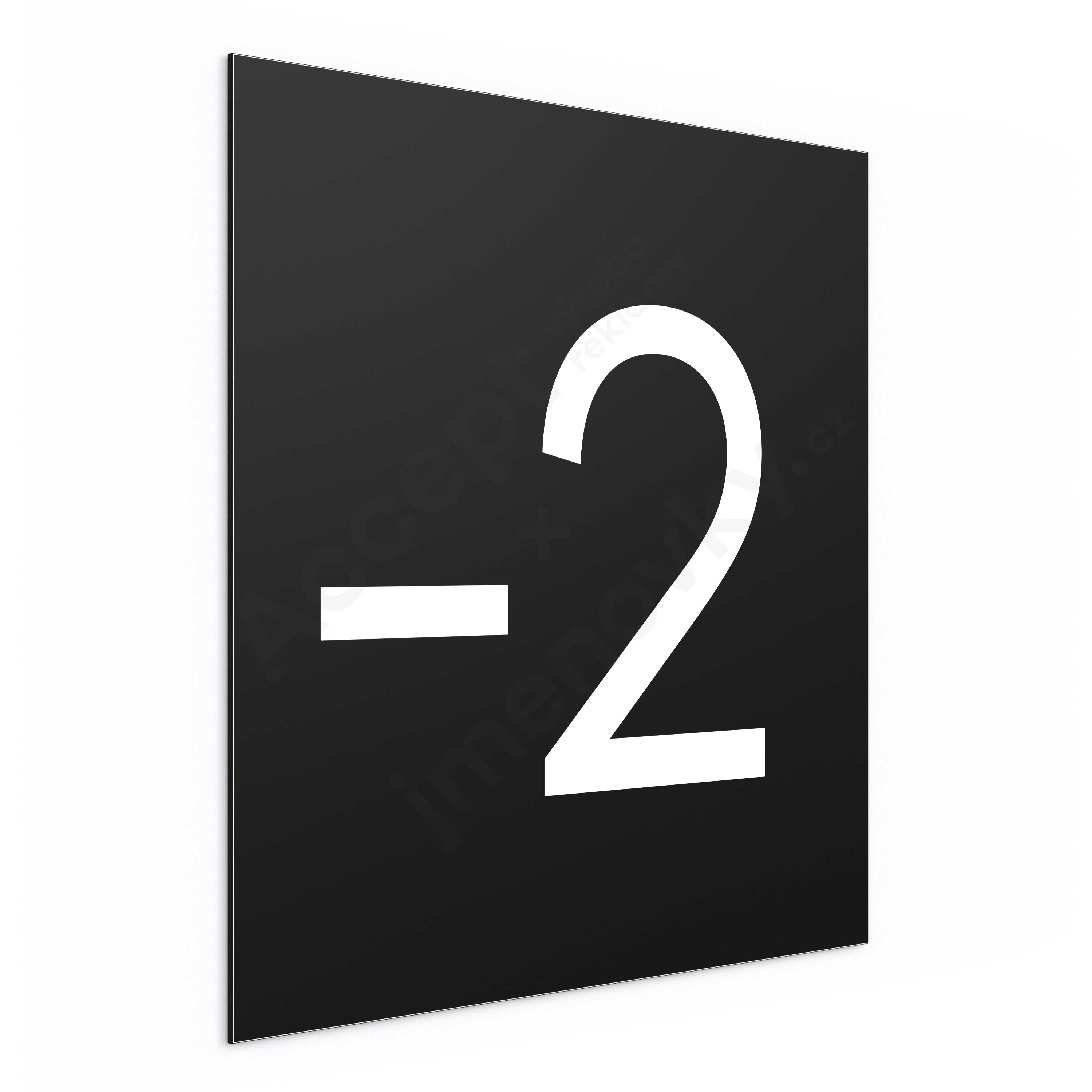 ACCEPT Označení podlaží - číslo "-2" (300 x 300 mm) - černá tabulka - bílý popis