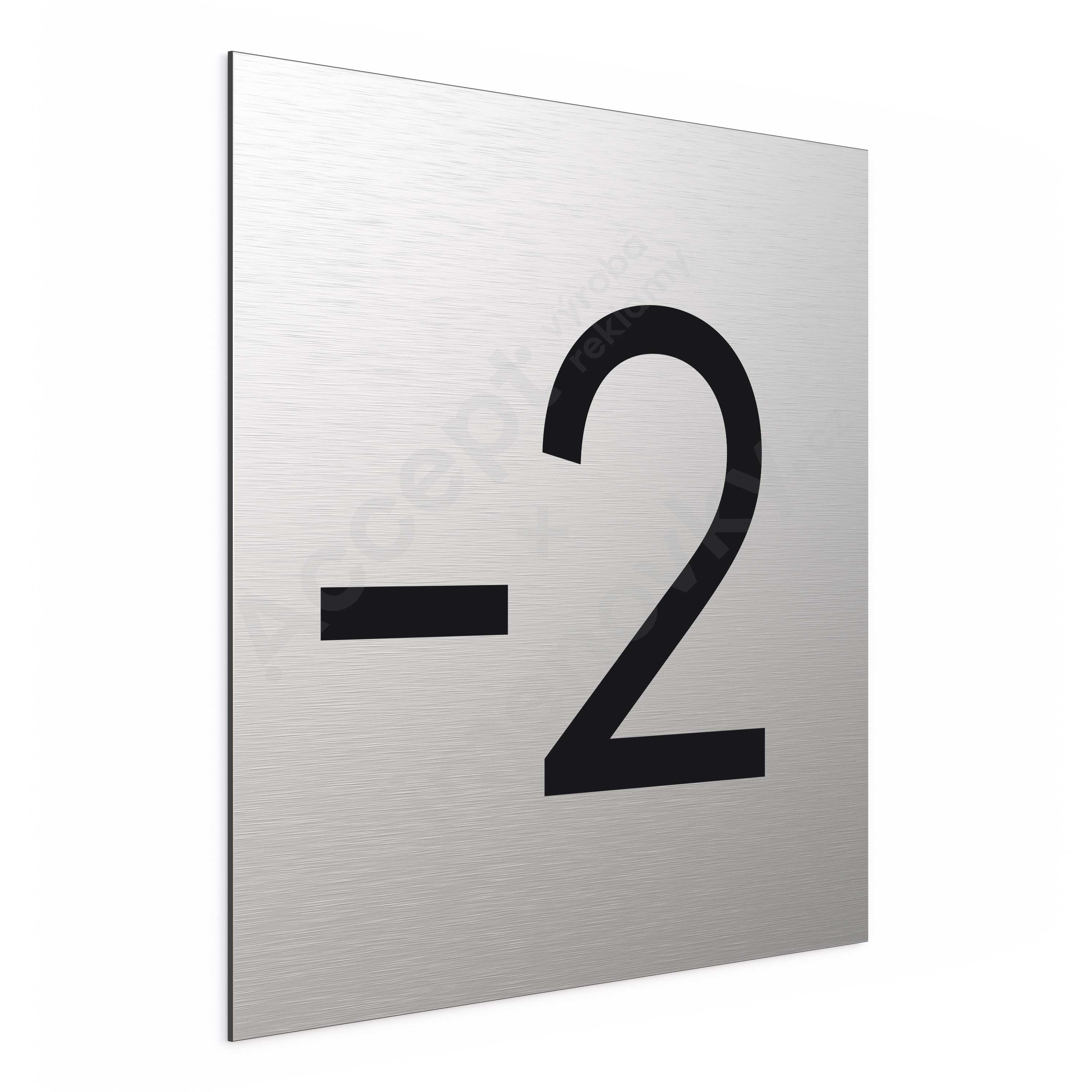 ACCEPT Označení podlaží - číslo "-2" (300 x 300 mm) - stříbrná tabulka - černý popis