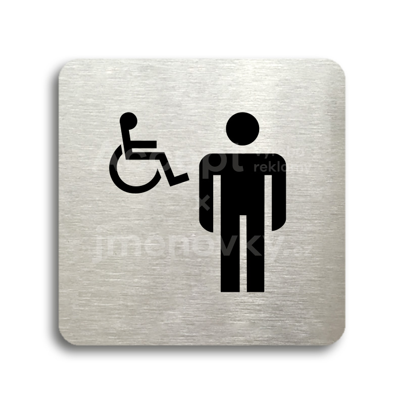 ACCEPT Piktogram WC muži, invalidé - stříbrná tabulka - černý tisk bez rámečku