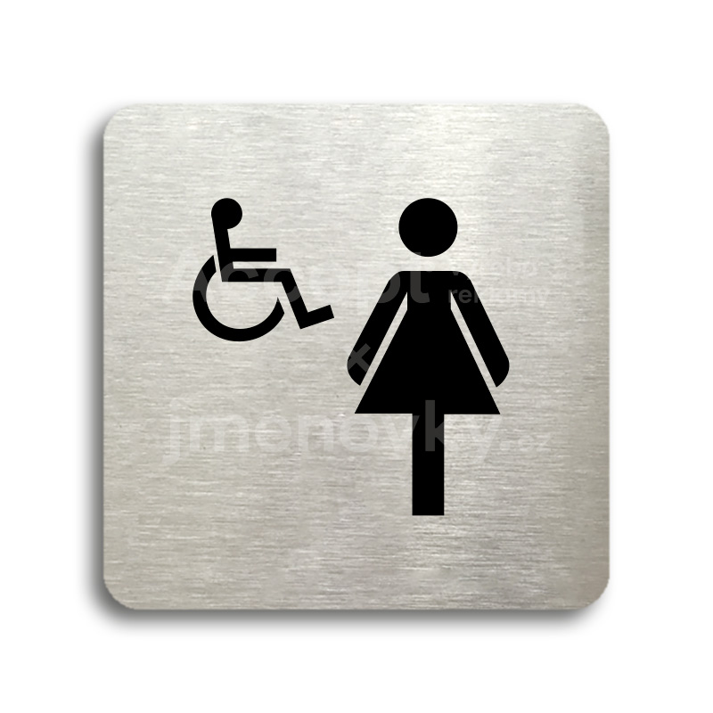 ACCEPT Piktogram WC ženy, invalidé - stříbrná tabulka - černý tisk bez rámečku