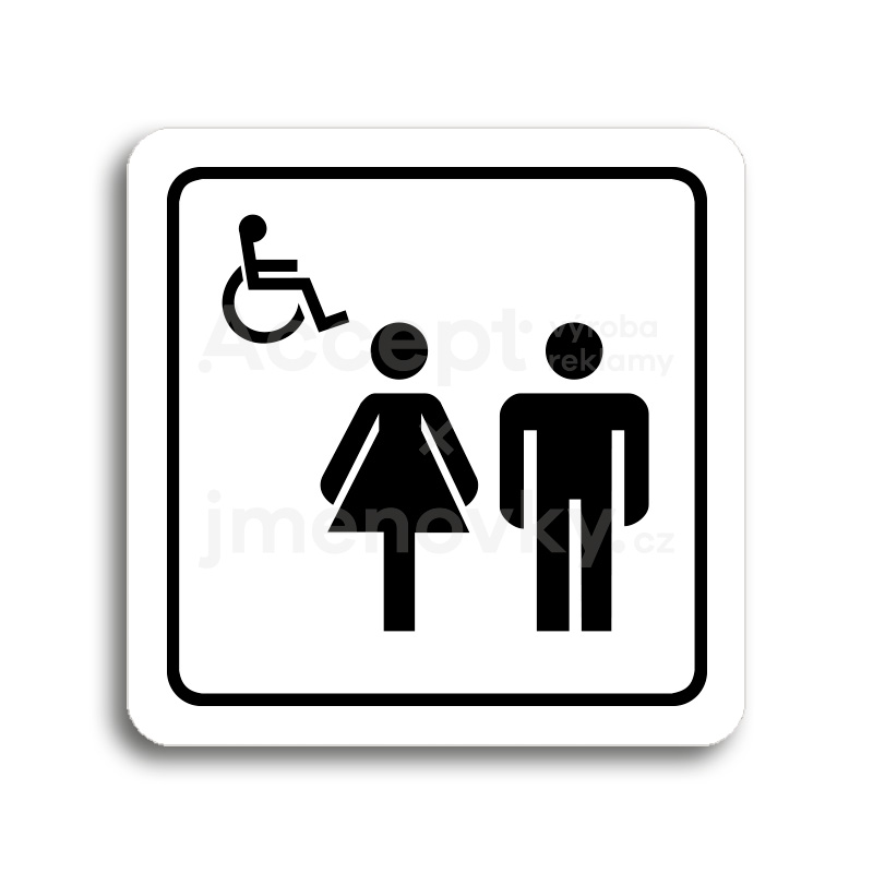 ACCEPT Piktogram WC ženy, muži, invalidé - bílá tabulka - černý tisk