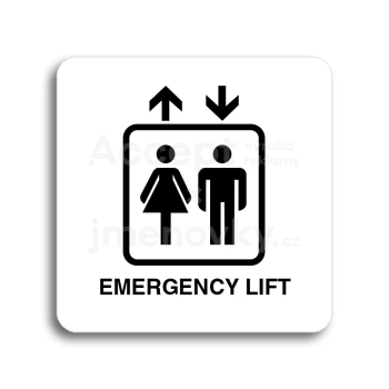 Piktogram "emergency lift" - bl tabulka - ern tisk bez rmeku