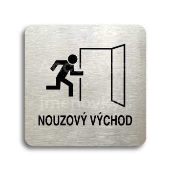 Piktogram "nouzov vchod II" - stbrn tabulka - ern tisk bez rmeku