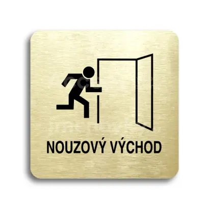 Piktogram "nouzov vchod II" - zlat tabulka - ern tisk bez rmeku