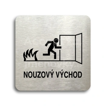 Piktogram "nouzov vchod III" - stbrn tabulka - ern tisk bez rmeku