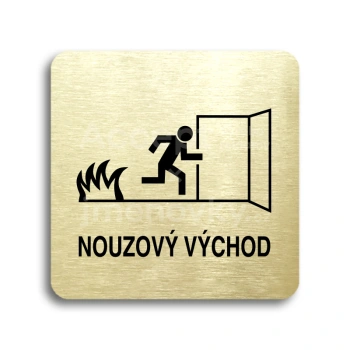 Piktogram "nouzov vchod III" - zlat tabulka - ern tisk bez rmeku