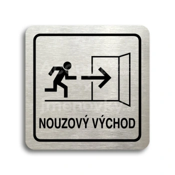 Piktogram "nouzov vchod IV" - stbrn tabulka - ern tisk