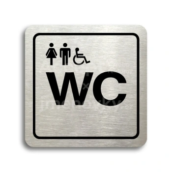 Piktogram "WC eny, mui, invalid" - stbrn tabulka - ern tisk